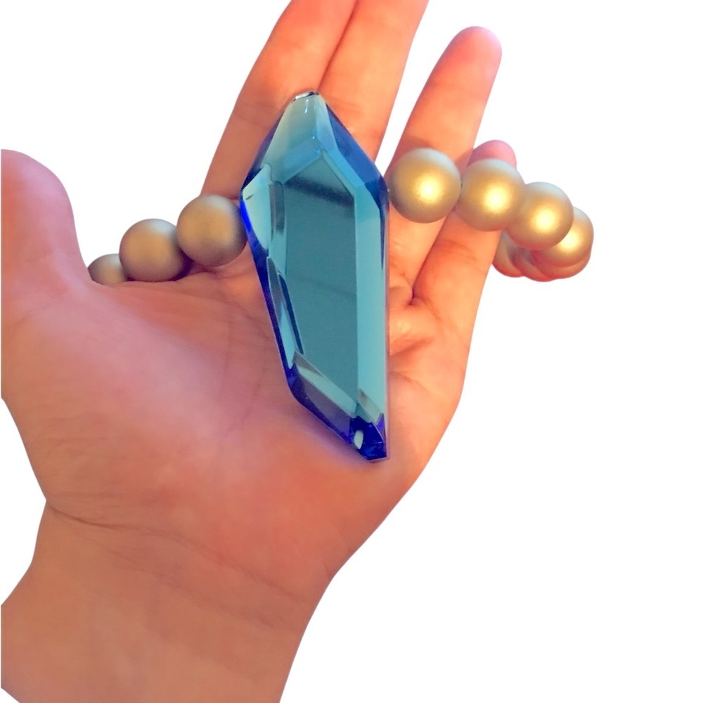 Champagne beads with large blue pendant Necklace - Picture 3 of 4